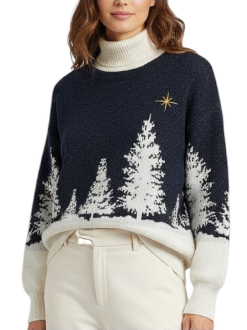 HOLIDAY TIME Guiding Star Christmas Tree Sweater Blue & White Size L (12-14)